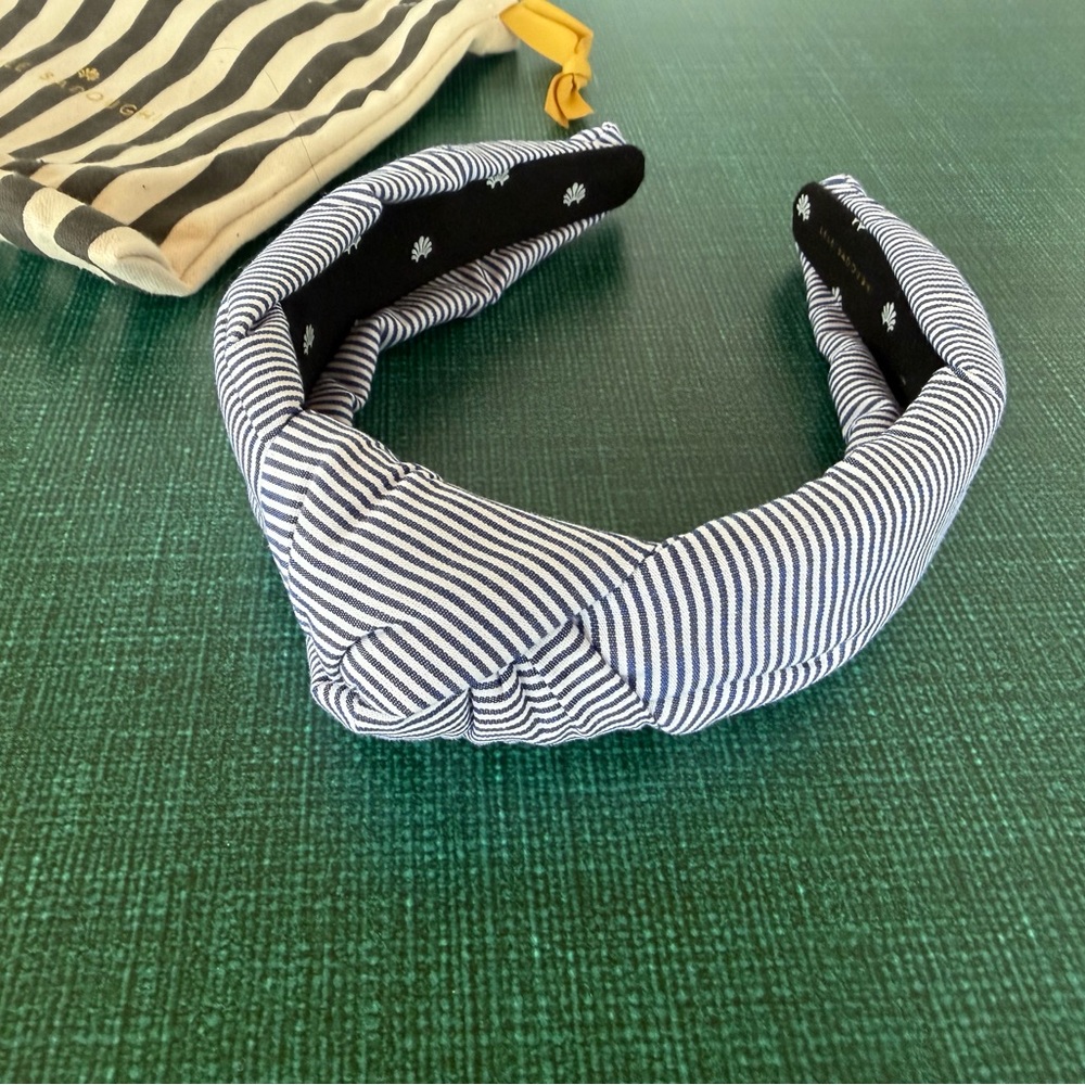 Lele Sadoughi blue and white seersucker knotted headband